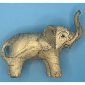 Hand Carved Crushed Oyster Shells Elephant Figurine Made In Philippines Vintage